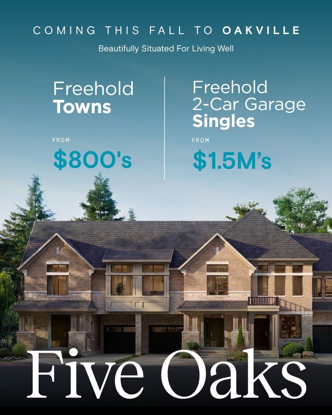 Five Oaks Oakville townhomes: freehold towns from the $800s and singles from the $1.5Ms