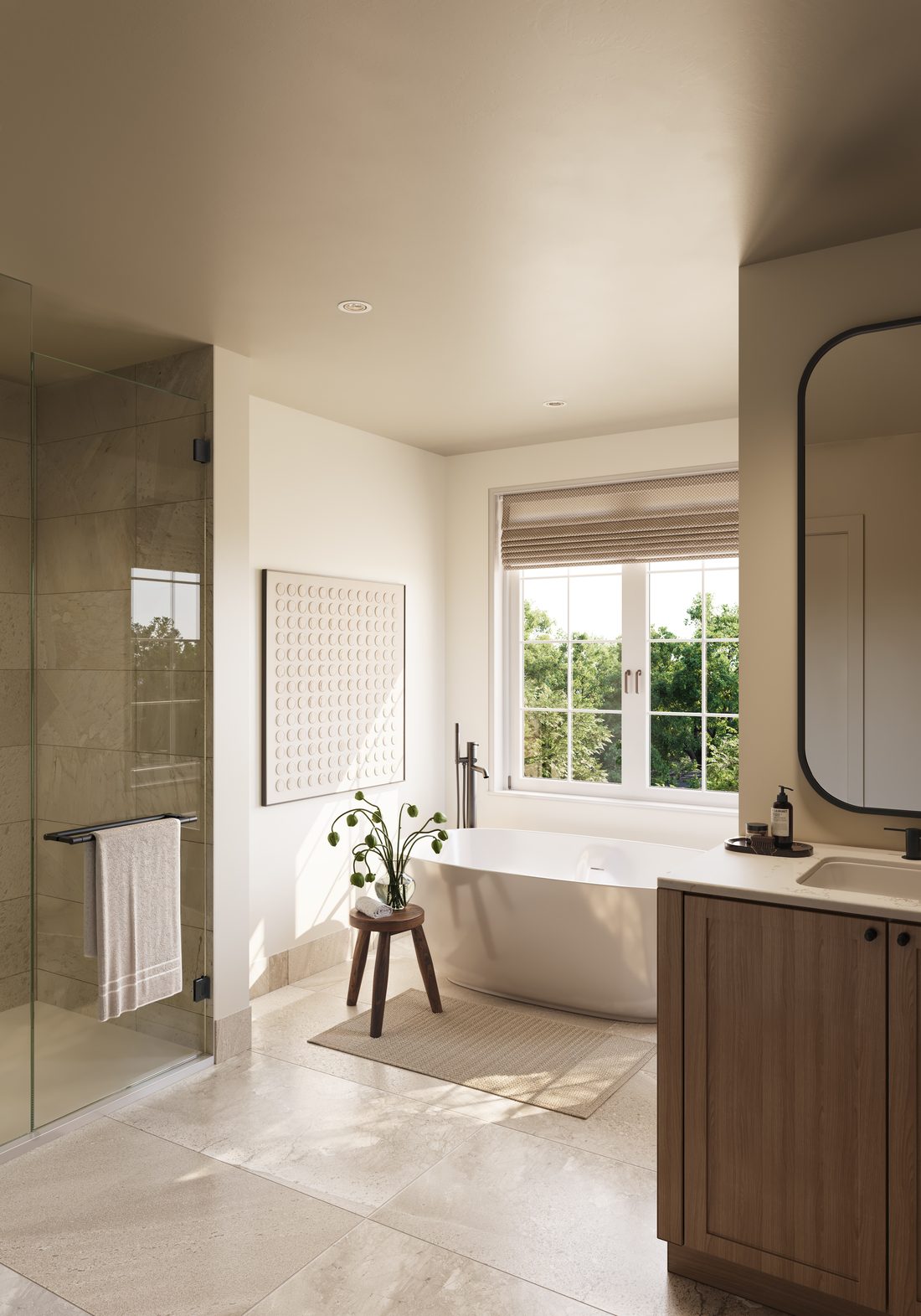 Spa-inspired ensuite with freestanding tub in a Five Oaks single